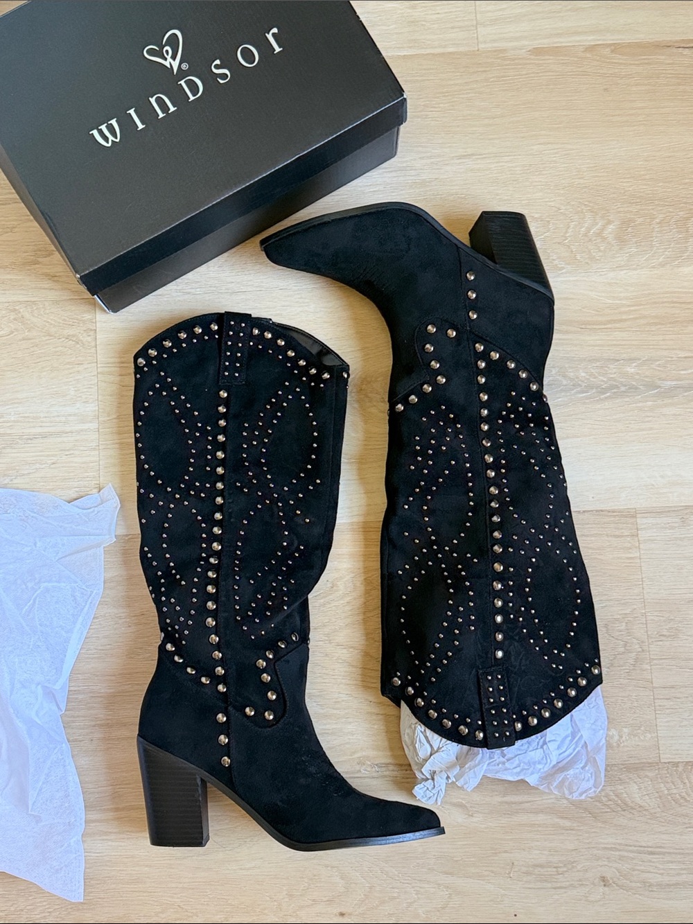 Windsor Mojave Black Suede Tall Boots – Size 8.5 (NIB)